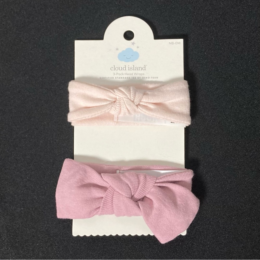 ⭐️ Cloud Island 100% Cotton Pink Bow Newborn Baby Headbands Set of 2